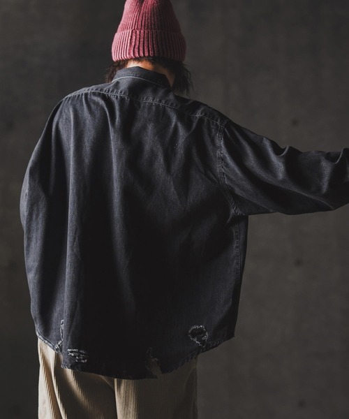 GLIMCLAP(グリムクラップ)の「ms6161-Ripped denim shirt デニムシャツ(シャツ/ブラウス・メンズ・インディゴブルー/ブラック・S/M/L)」の13枚目の写真