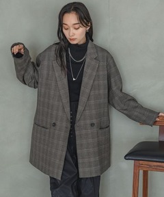 EMMA CLOTHES リバーシブルコート カーキ 千鳥柄 TRカルゼ オーバーサイズ ロングハンティングコート EMMA