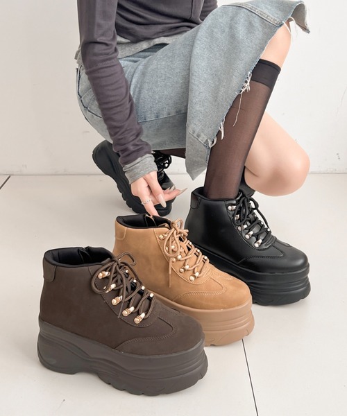 厚底 ボリューム プラットフォーム ハイカット ワーク スニーカー 2679