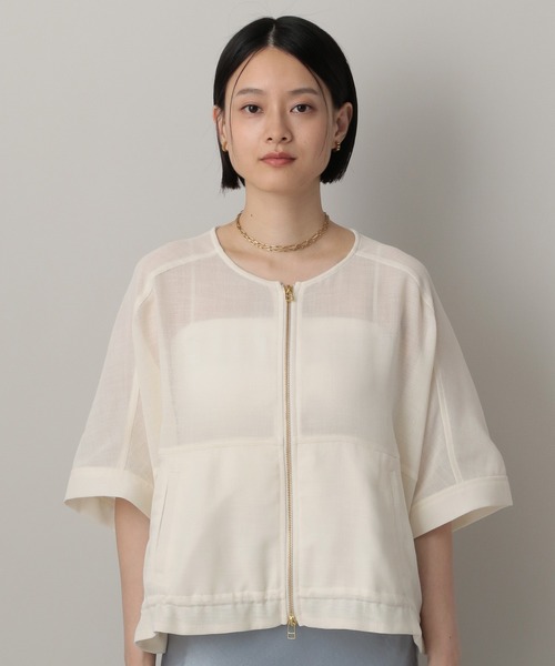 A part by（アパートバイ）の「リネンライクメッシュブルゾン（ブルゾン・レディース・アイボリー/グレー系その他4・FREE）」の17枚目の写真