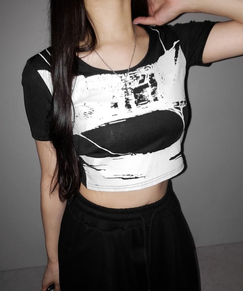 me+em select(ミームセレクト)の「【 2color 】ヴィンテージプリント半袖ショートリブTシャツ / vintage print short sleeve short lib t-shirt ※※(Tシャツ/カットソー・レディース・ホワイト/ブラック・FREE)」の22枚目の写真