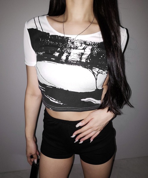 me+em select(ミームセレクト)の「【 2color 】ヴィンテージプリント半袖ショートリブTシャツ / vintage print short sleeve short lib t-shirt ※※(Tシャツ/カットソー・レディース・ホワイト/ブラック・FREE)」の11枚目の写真