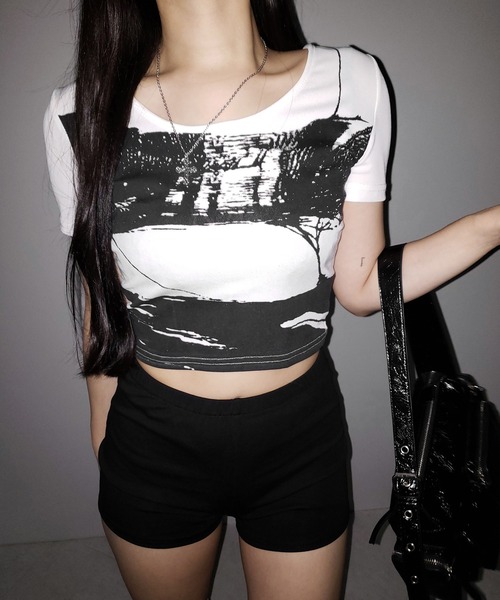 me+em select(ミームセレクト)の「【 2color 】ヴィンテージプリント半袖ショートリブTシャツ / vintage print short sleeve short lib t-shirt ※※(Tシャツ/カットソー・レディース・ホワイト/ブラック・FREE)」の13枚目の写真
