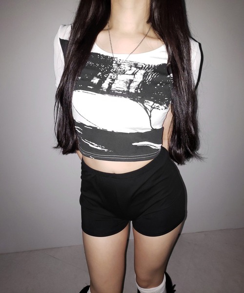 me+em select(ミームセレクト)の「【 2color 】ヴィンテージプリント半袖ショートリブTシャツ / vintage print short sleeve short lib t-shirt ※※(Tシャツ/カットソー・レディース・ホワイト/ブラック・FREE)」の14枚目の写真