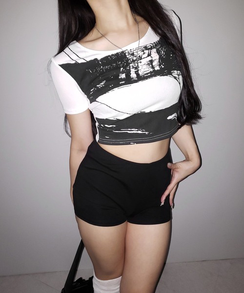 me+em select(ミームセレクト)の「【 2color 】ヴィンテージプリント半袖ショートリブTシャツ / vintage print short sleeve short lib t-shirt ※※(Tシャツ/カットソー・レディース・ホワイト/ブラック・FREE)」の15枚目の写真