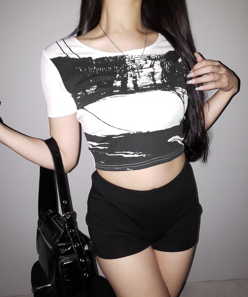 me+em select(ミームセレクト)の「【 2color 】ヴィンテージプリント半袖ショートリブTシャツ / vintage print short sleeve short lib t-shirt ※※(Tシャツ/カットソー・レディース・ホワイト/ブラック・FREE)」の16枚目の写真