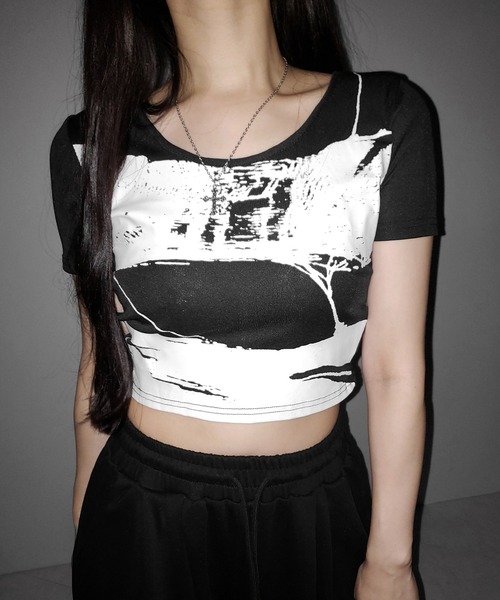 me+em select(ミームセレクト)の「【 2color 】ヴィンテージプリント半袖ショートリブTシャツ / vintage print short sleeve short lib t-shirt ※※(Tシャツ/カットソー・レディース・ホワイト/ブラック・FREE)」の21枚目の写真