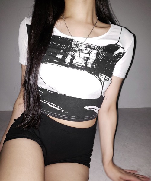 me+em select(ミームセレクト)の「【 2color 】ヴィンテージプリント半袖ショートリブTシャツ / vintage print short sleeve short lib t-shirt ※※(Tシャツ/カットソー・レディース・ホワイト/ブラック・FREE)」の19枚目の写真