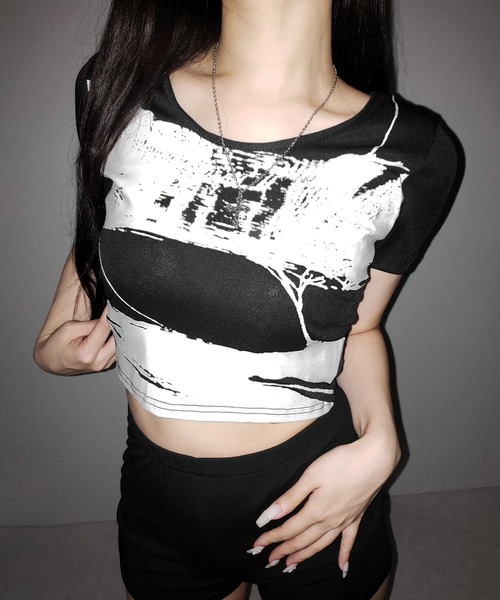 me+em select(ミームセレクト)の「【 2color 】ヴィンテージプリント半袖ショートリブTシャツ / vintage print short sleeve short lib t-shirt ※※(Tシャツ/カットソー・レディース・ホワイト/ブラック・FREE)」の20枚目の写真