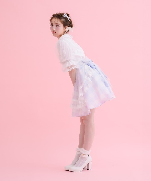 mellfy memory（メルフィーメモリー）の「Fairy gingham tulle apron スカート（スカート・レディース・ブルー/ピンク・M/S）」の6枚目の写真