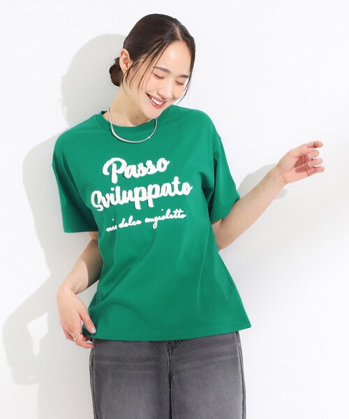 Cutie Blonde(キューティーブロンド)の「【ひんやり/S-LL】サガラ刺繍ロゴTシャツ(Tシャツ/カットソー・レディース・ブラック/グリーン/ホワイト・03/02/01/04)」の8枚目の写真