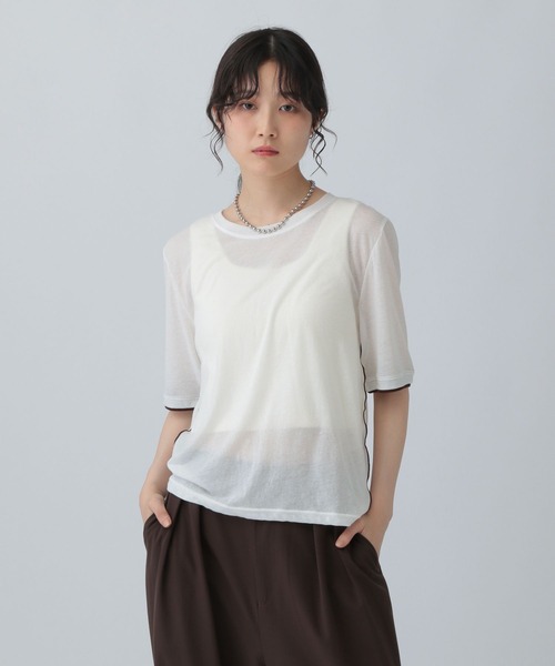 LEPSIM（レプシィム）の「シアー配色メロープルオーバー　574395（Tシャツ/カットソー・レディース・ブラック/ピンク/オフホワイト・FREE）」の2枚目の写真