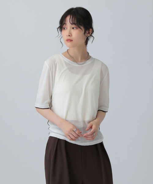 LEPSIM（レプシィム）の「シアー配色メロープルオーバー　574395（Tシャツ/カットソー・レディース・ブラック/ピンク/オフホワイト・FREE）」の4枚目の写真