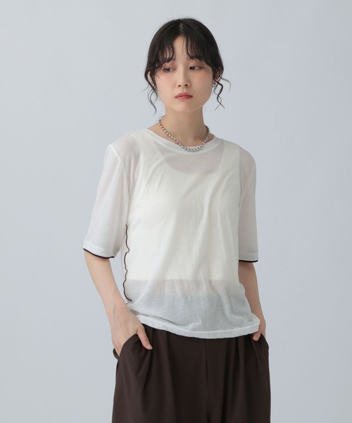 LEPSIM（レプシィム）の「シアー配色メロープルオーバー　574395（Tシャツ/カットソー・レディース・ブラック/ピンク/オフホワイト・FREE）」の5枚目の写真