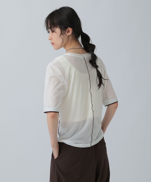 LEPSIM（レプシィム）の「シアー配色メロープルオーバー　574395（Tシャツ/カットソー・レディース・ブラック/ピンク/オフホワイト・FREE）」の6枚目の写真