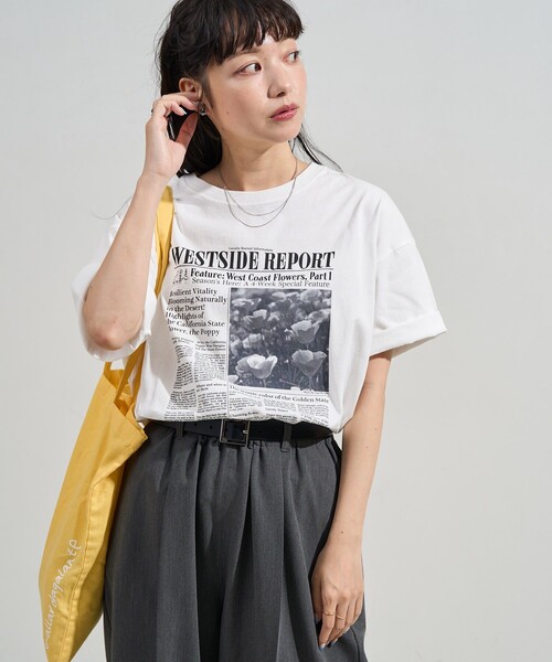FREAK'S STORE(フリークスストア)の「news paper Tシャツ/ニュースペーパー プリントTシャツ(Tシャツ/カットソー・レディース・オフホワイト/チャコールグレー・ONE SIZE)」の5枚目の写真