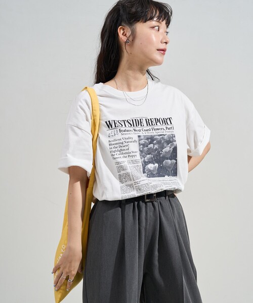 FREAK'S STORE(フリークスストア)の「news paper Tシャツ/ニュースペーパー プリントTシャツ(Tシャツ/カットソー・レディース・オフホワイト/チャコールグレー・ONE SIZE)」の6枚目の写真