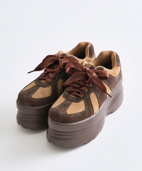 OLIVE des OLIVE ブラウン厚底シューズ Lサイズ セール】サテンリボン厚底スニーカー（スニーカー）｜OLIVE des OLIVE