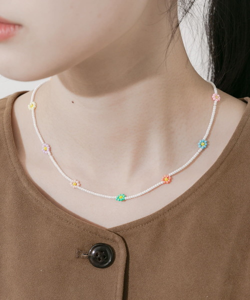 18金 ビーズ 花モチーフ ネックレス トーホー ビーズマーケット [TOHO BEADS公式] / ビーズクロッシェを
