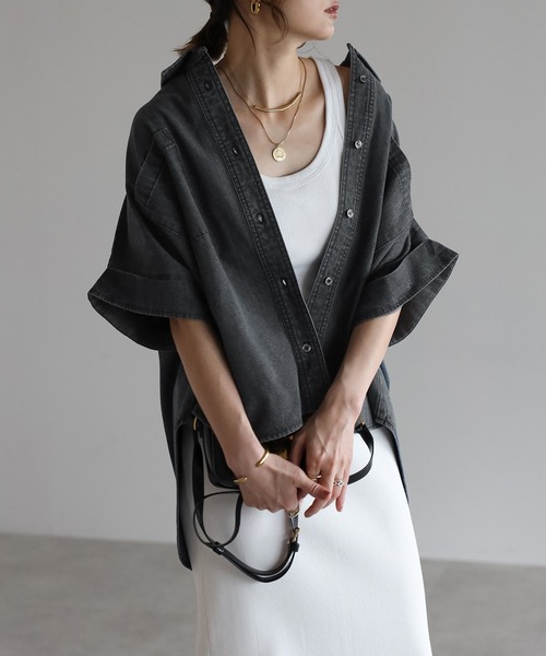 ぎゃん様　ご依頼品 GU公式 | デニムオーバーサイズワークシャツ(5分袖)