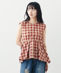 MEDE19F | ＢＲＡＮＤ　ＮＥＷ　ＭＩＸ　ＳＴＹＬＥ　旅で着映える　しわになりにくいチェックリボンブラウス〈ベリーピンク〉(シャツ/ブラウス)