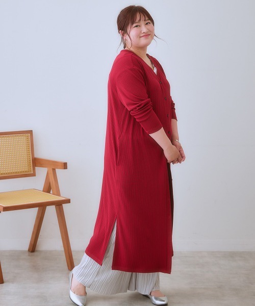 SMILE LAND（スマイルランド）の「＜大きいサイズ＞ワンピースにもなる前後２WAYロング丈カーディガン（カーディガン/ボレロ・レディース・ブラウン系/レッド/イエロー系/ブラック・4L/3L/L/5L/LL）」の6枚目の写真