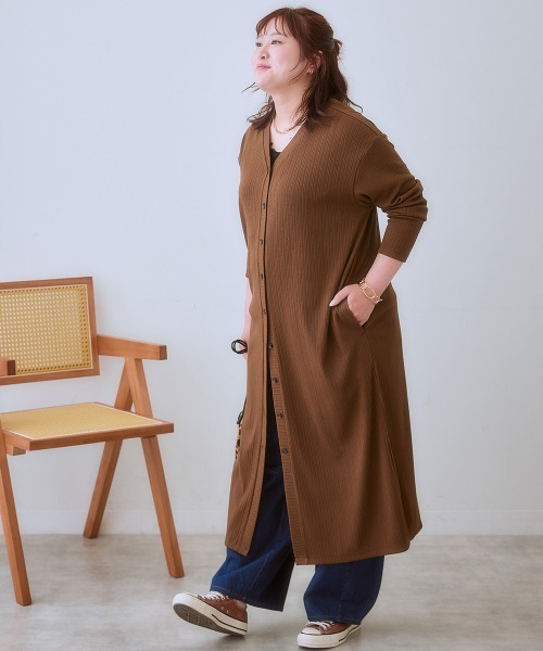 SMILE LAND（スマイルランド）の「＜大きいサイズ＞ワンピースにもなる前後２WAYロング丈カーディガン（カーディガン/ボレロ・レディース・ブラウン系/レッド/イエロー系/ブラック・4L/3L/L/5L/LL）」の13枚目の写真