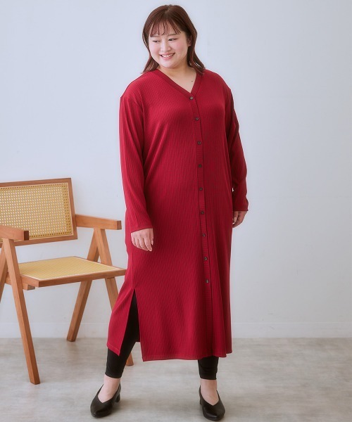 SMILE LAND（スマイルランド）の「＜大きいサイズ＞ワンピースにもなる前後２WAYロング丈カーディガン（カーディガン/ボレロ・レディース・ブラウン系/レッド/イエロー系/ブラック・4L/3L/L/5L/LL）」の19枚目の写真