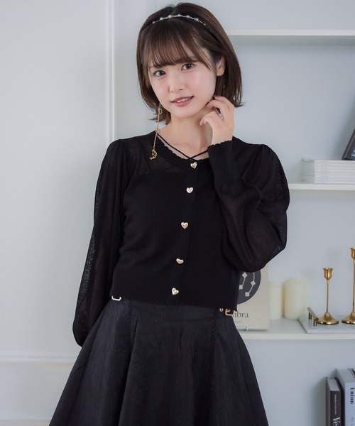 カーディガン ハート釦シアーニットカーデ レディース ハート釦シアーニットカーデ（カーディガン/ボレロ）｜couture