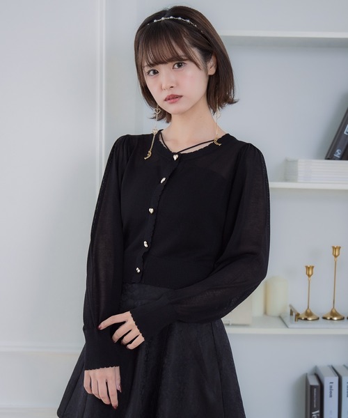 couture BY ROJITA(クチュールバイロジータ)の「ハート釦シアーニットカーデ(カーディガン/ボレロ・レディース・ピンク/ブラック/ホワイト・FREE)」の7枚目の写真