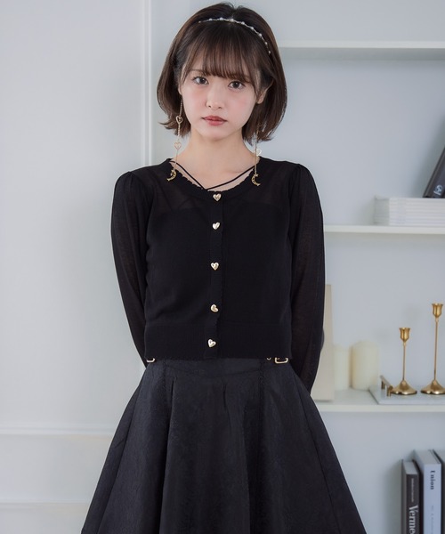 couture BY ROJITA(クチュールバイロジータ)の「ハート釦シアーニットカーデ(カーディガン/ボレロ・レディース・ピンク/ブラック/ホワイト・FREE)」の8枚目の写真