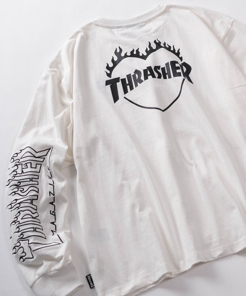 THRASHER(スラッシャー)の「【70】【THRASHER/スラッシャー】 ファイヤー ハートロゴ バックプリント ロングスリーブTシャツ(Tシャツ/カットソー・レディース・ホワイト/ブラック/アッシュグレー/ブラウン・L/M)」の2枚目の写真