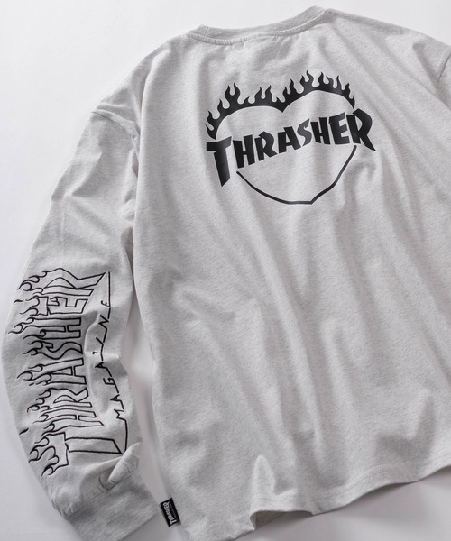 THRASHER(スラッシャー)の「【70】【THRASHER/スラッシャー】 ファイヤー ハートロゴ バックプリント ロングスリーブTシャツ(Tシャツ/カットソー・レディース・ホワイト/ブラック/アッシュグレー/ブラウン・L/M)」の4枚目の写真