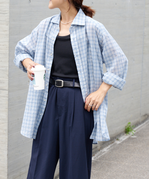 OUTDOOR PRODUCTS(アウトドアプロダクツ)の「追加 シアーチェックスプレッドカラーシャツ(シャツ/ブラウス・レディース・サックスブルー/グリーン・FREE)」の12枚目の写真