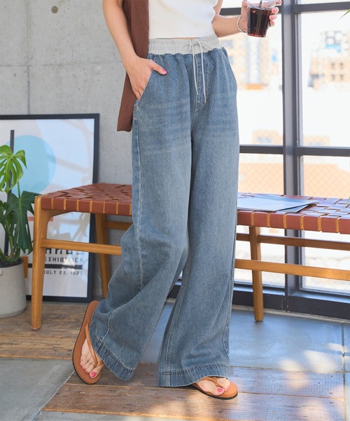 KOBE LETTUCE(コウベレタス)の「ウエストスウェット切替デニムパンツ(デニムパンツ・レディース・ブルー/グレー・M/PM)」の7枚目の写真