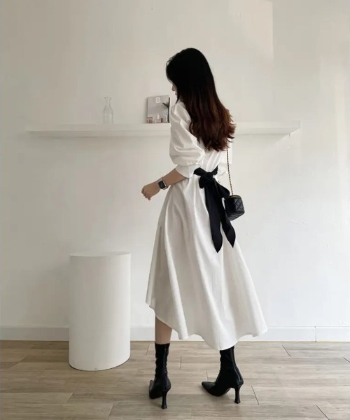 Jasmine Grandiflorum(ジャスミングランディフローラム)の「【Jasmine】ビスチェ&シャツワンピースSET(セットアップ・レディース・ホワイト/ブルー・FREE)」の12枚目の写真