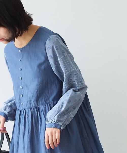 bulle de savon（ビュルデサボン）の「noble flower ジャガード ワンピース（ワンピース・レディース・ブルーグレー/アイボリー・FREE）」の14枚目の写真