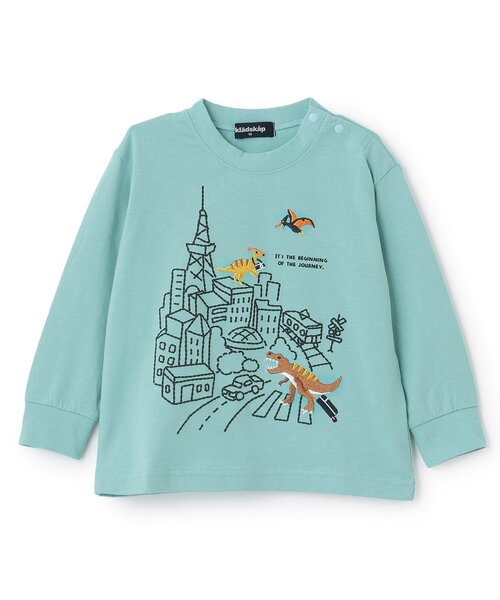 kladskap（クレードスコープ）の「【人気商品再入荷】【直営店で取り扱い無し】旅ザウルス/恐竜長袖Tシャツ（Tシャツ/カットソー・キッズ・オートミール/ライトブルー・90cm/100cm/110cm/120cm/130cm）」の2枚目の写真