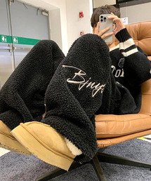【neos】フリースパンツ メンズ レディース あったか スウェットパンツ ボア ロゴ刺繍