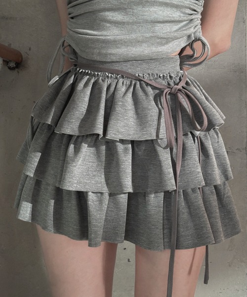 Lae(レイ)の「レースアップティアードスカート(スカート・レディース・グレー/ブラック・SMALL/MEDIUM)」の1枚目の写真