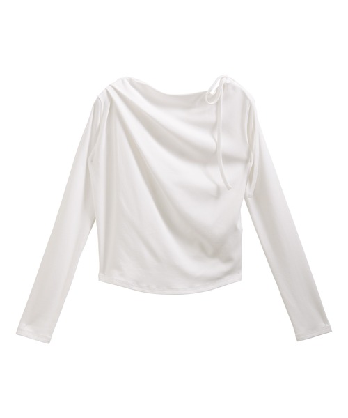 nouvellemoi(ヌーベルモイ)の「肩リボンワンショルドレープカットソー(Tシャツ/カットソー・レディース・ブラック/グレイッシュベージュ/ホワイト/チャコールグレー・L/M/S)」の18枚目の写真