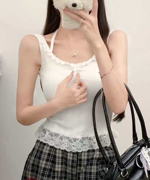 Lace Ladies(レースレディース)の「ペプラム フリル カップ付き コンパクト タンクトップ(タンクトップ・レディース・パープル/ピンク/ブラック/ホワイト・FREE)」の2枚目の写真