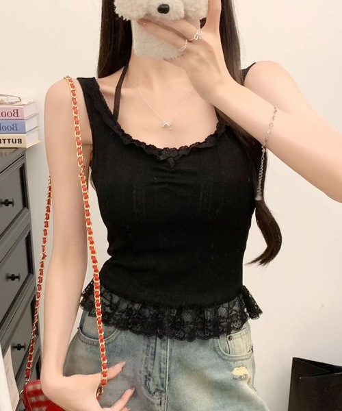 Lace Ladies(レースレディース)の「ペプラム フリル カップ付き コンパクト タンクトップ(タンクトップ・レディース・パープル/ピンク/ブラック/ホワイト・FREE)」の3枚目の写真