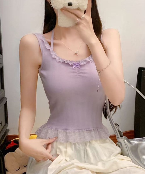 Lace Ladies(レースレディース)の「ペプラム フリル カップ付き コンパクト タンクトップ(タンクトップ・レディース・パープル/ピンク/ブラック/ホワイト・FREE)」の8枚目の写真