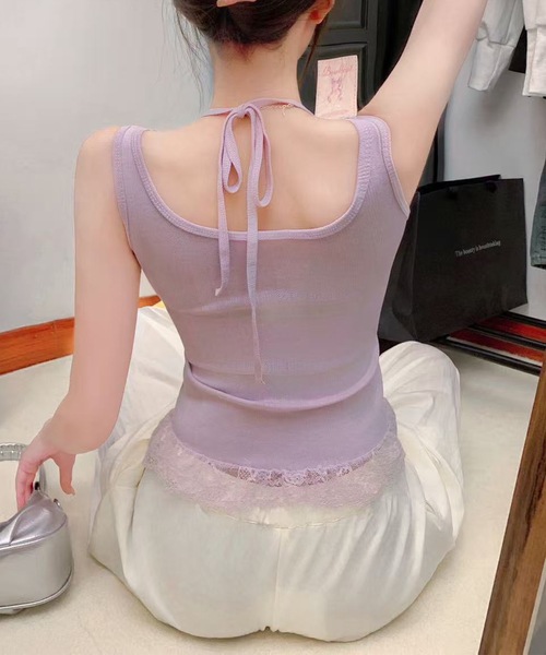 Lace Ladies(レースレディース)の「ペプラム フリル カップ付き コンパクト タンクトップ(タンクトップ・レディース・パープル/ピンク/ブラック/ホワイト・FREE)」の9枚目の写真