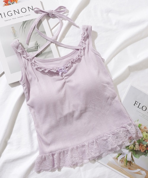 Lace Ladies(レースレディース)の「ペプラム フリル カップ付き コンパクト タンクトップ(タンクトップ・レディース・パープル/ピンク/ブラック/ホワイト・FREE)」の12枚目の写真