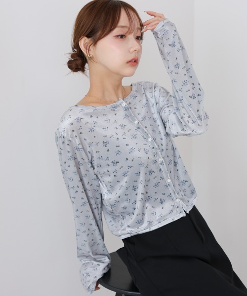 Bab(バブ)の「ベロアフラワープリントカーディガントップス(Tシャツ/カットソー・レディース・アイボリー/グレー・FREE)」の18枚目の写真