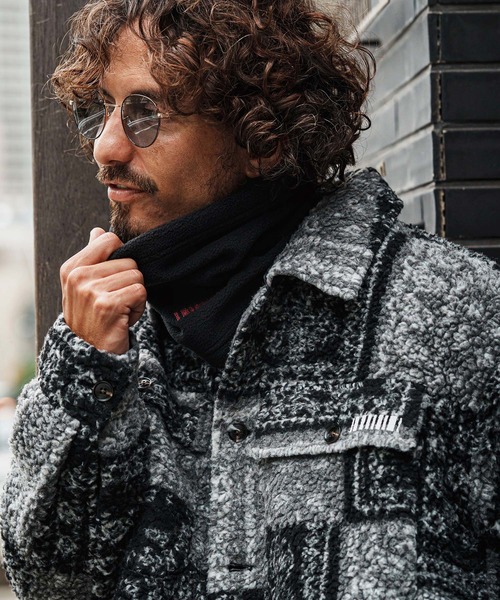 mko13111-Barcode Embroidery Neck Warmer ネックウォーマー