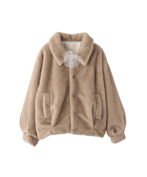 tulle brooch fur coat / コサージュ付きファーコート（その他アウター