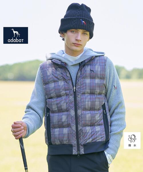 セール】【新レーベル ADABAT NAVY】撥水グレンチェック中綿ベスト